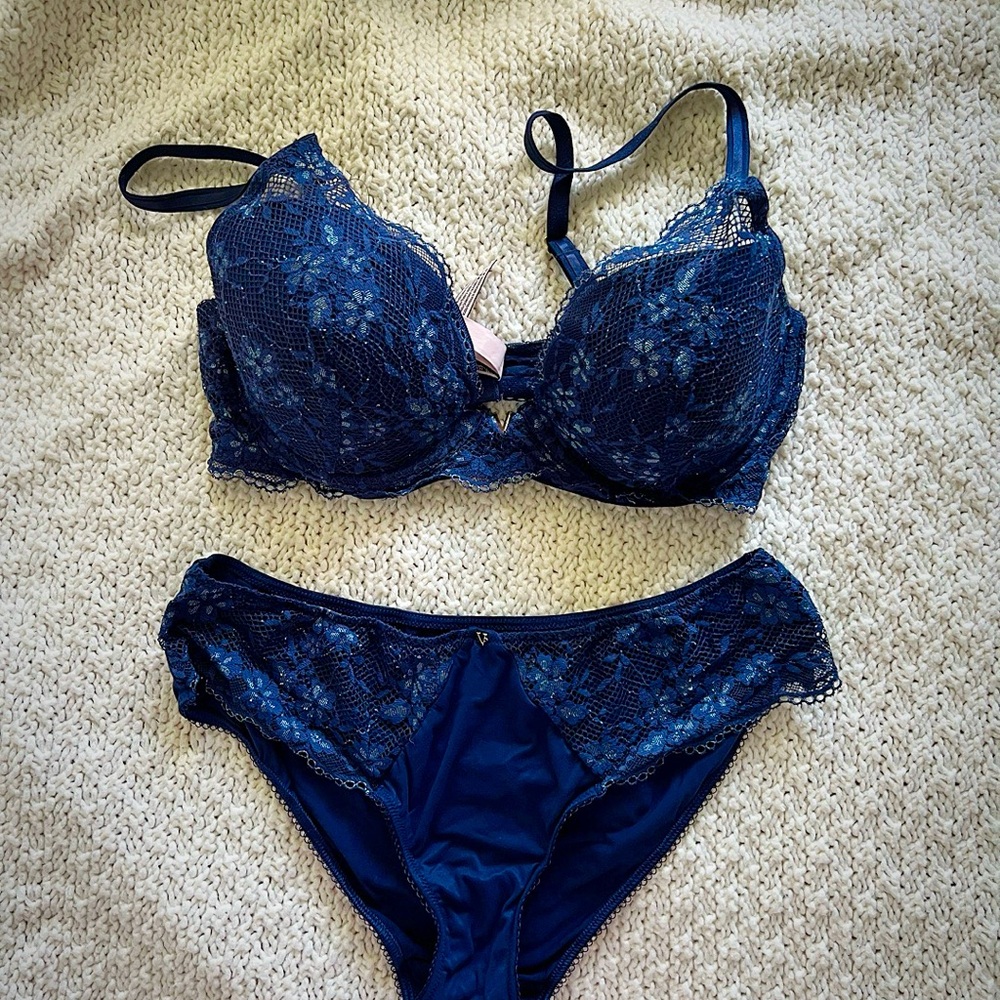 Victoria's Secret Navy Lace Bra and Panty Set